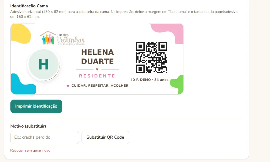 Etiqueta de cama com QR Code